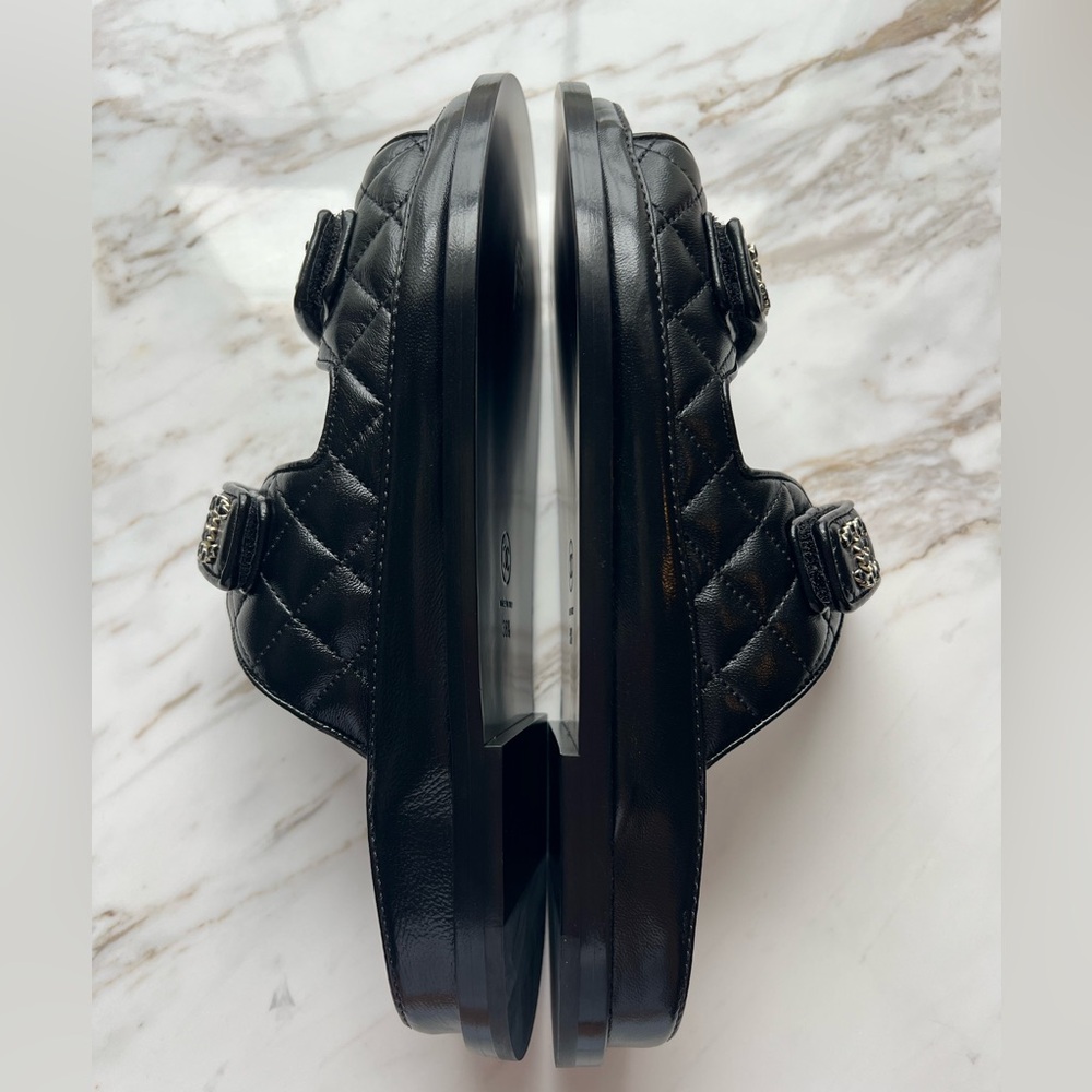 CHANEL Black Lambskin Mules Dad Sandals with Gold CC Hardware - Picture 5 of 8